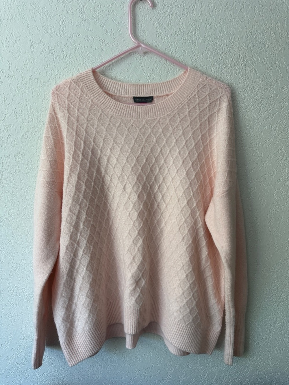 Vince Camuto Pale Pink Diamond Knit Crewneck Sweater